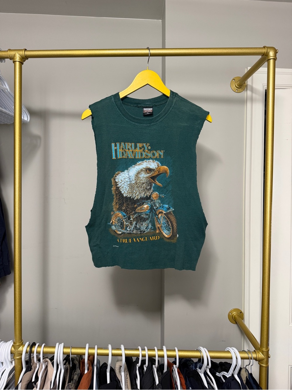 Harley-Davidson 80s Custom Chopped Waffle Green Eagle Graphic Tank Top XL
